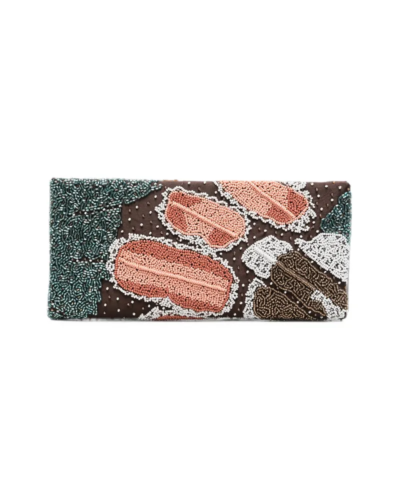 STAUD Bead-embellished Butterfly-pattern Clutch Bag Brown