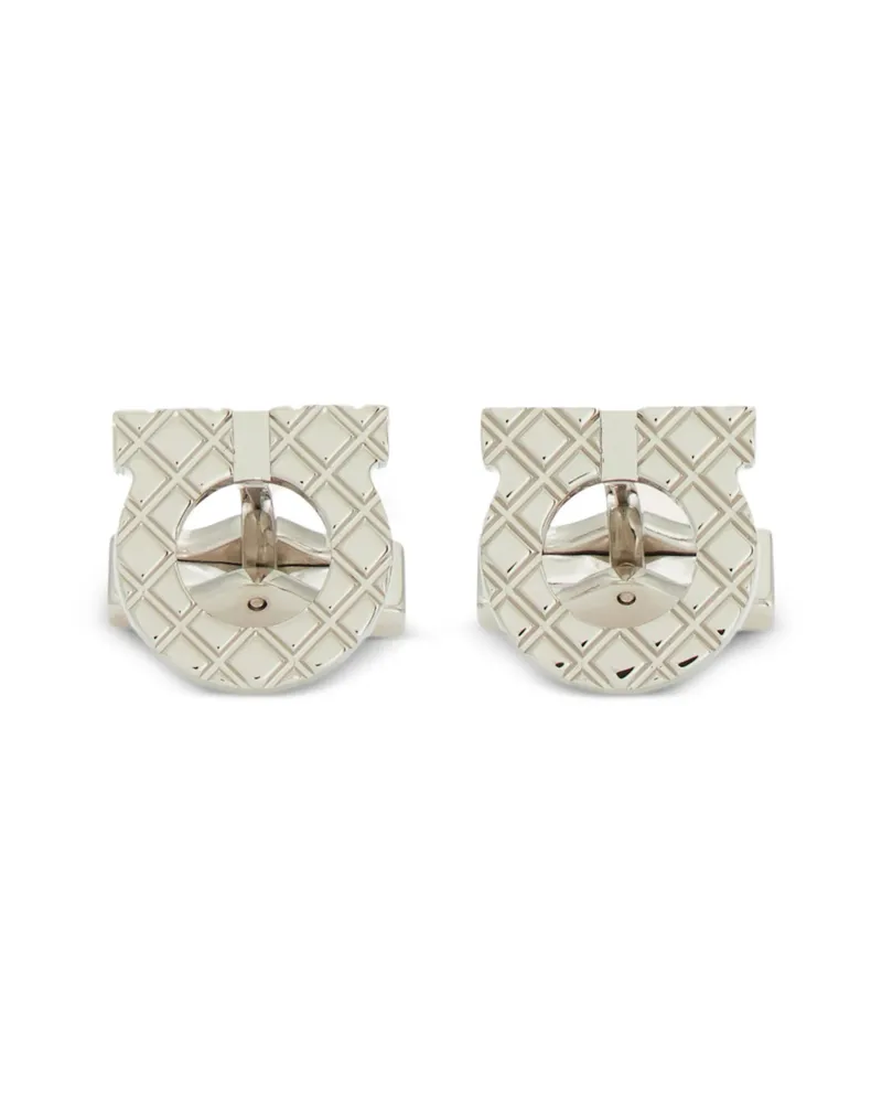Ferragamo Gancini Diamond-patterned Cufflinks Silver
