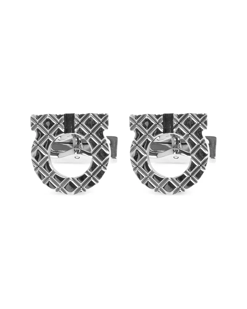 Ferragamo Gancini Diamond-patterned Cufflinks Silver