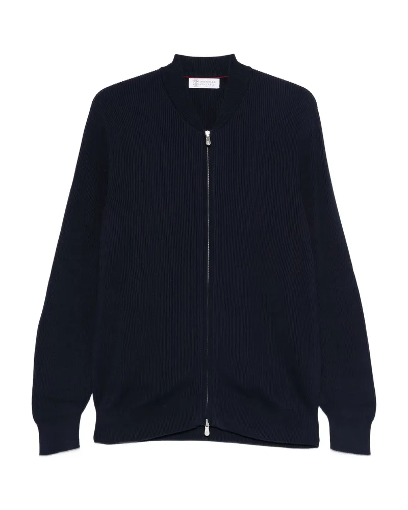Brunello Cucinelli Zip Ribbed Sweater Blue