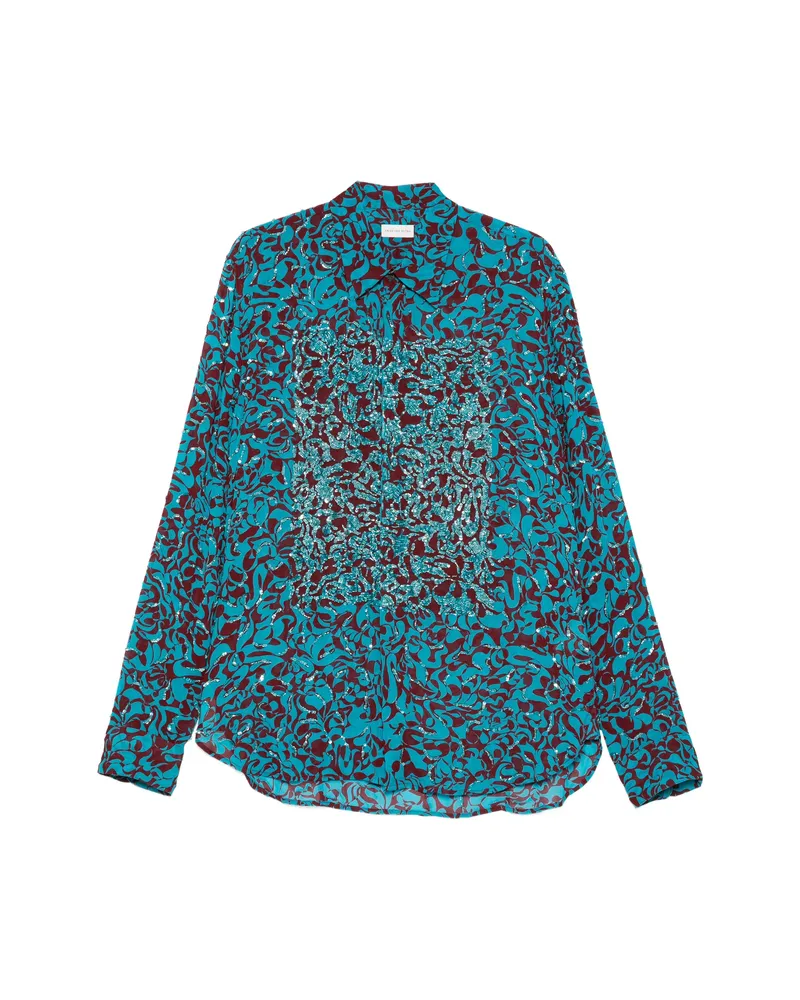 Dries van Noten Printed Embellished Shirt Blue