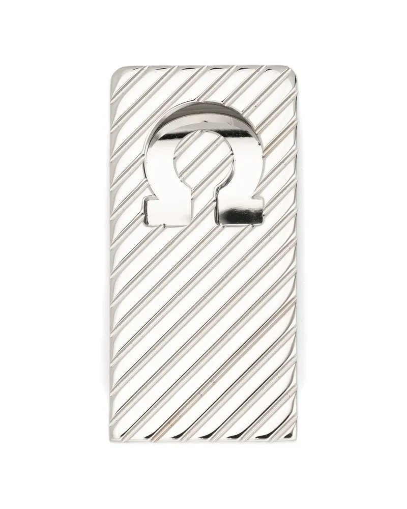 Ferragamo Gancini-logo Striped Tie Clip Silver
