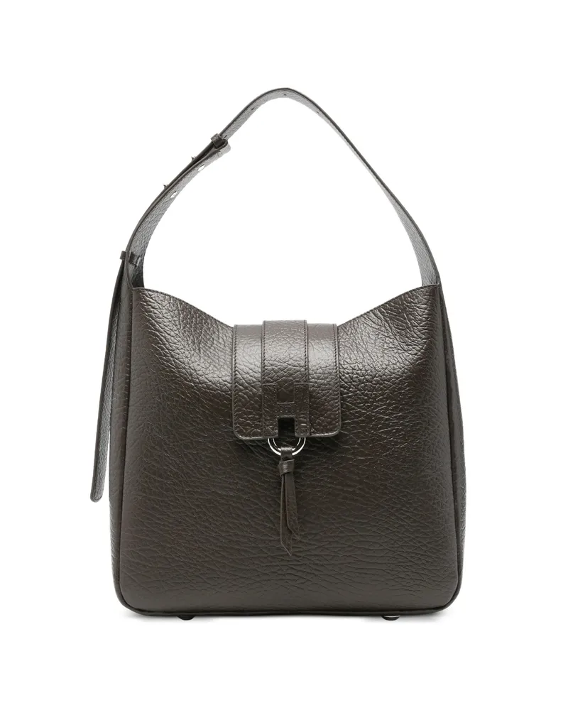 Hogan Grained-leather Buckle-detail Tote Bag Brown