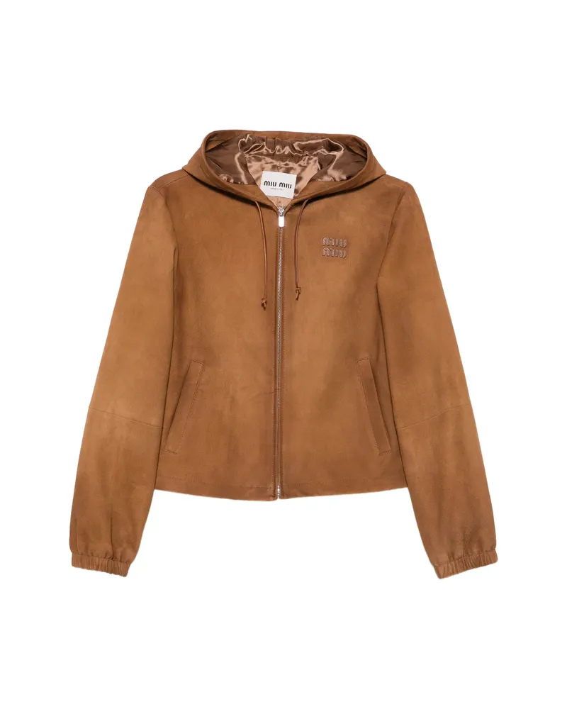 Miu Miu Logo-embossed Hooded Jacket Brown