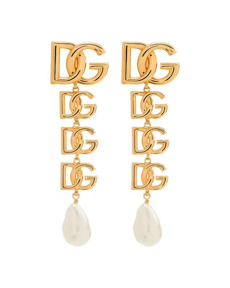 Dolce & Gabbana DG Logo Pearl-embellished Earrings Gold