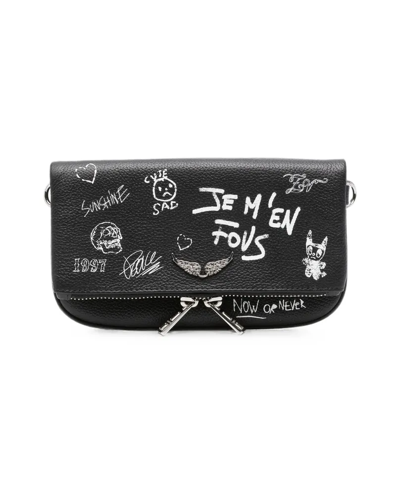 Zadig & Voltaire Mini Rock Graffiti-print Clutch Bag Black