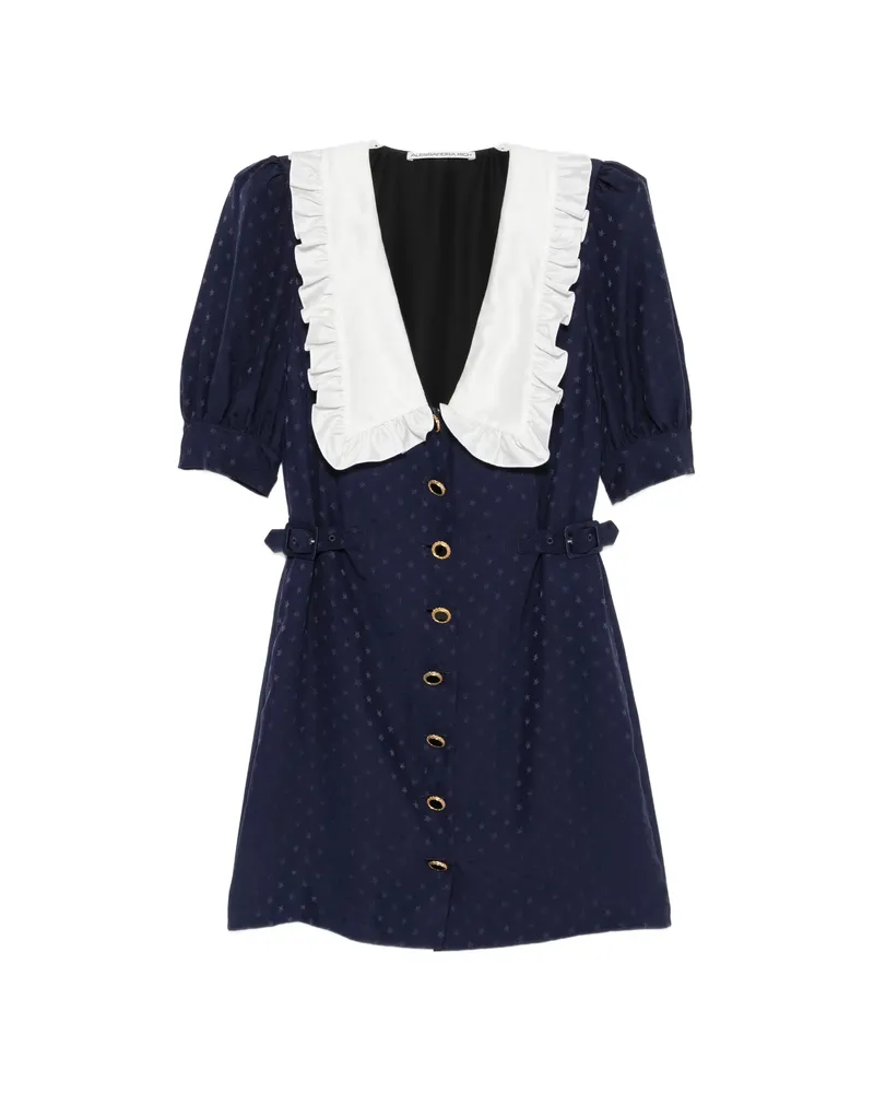 Alessandra Rich Star-jacquard Ruffled-collar Mini Dress Blue