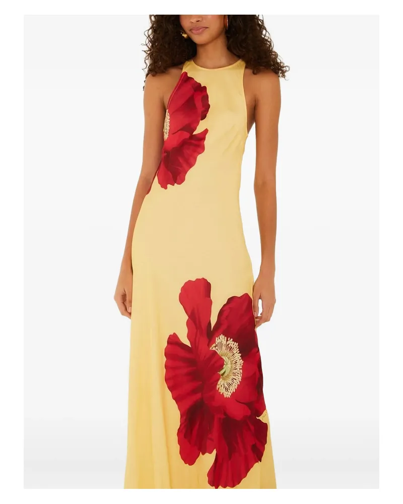 FARM Rio Poppy-print Sleeveless Maxi Dress Yellow