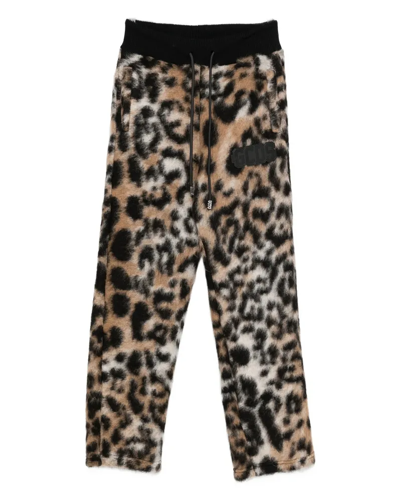 GCDS Leopard-print Drawstring Trousers Brown