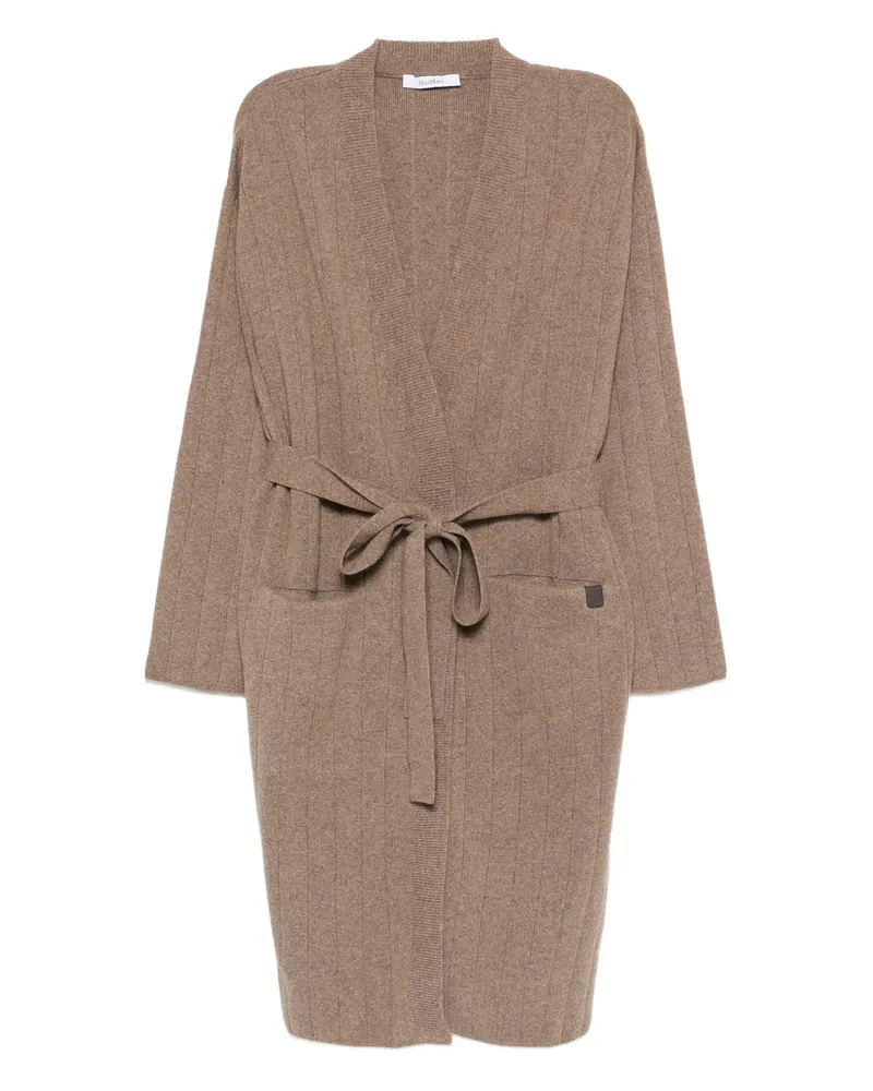 Max Mara Ribbed Belted Cardigan Brown
