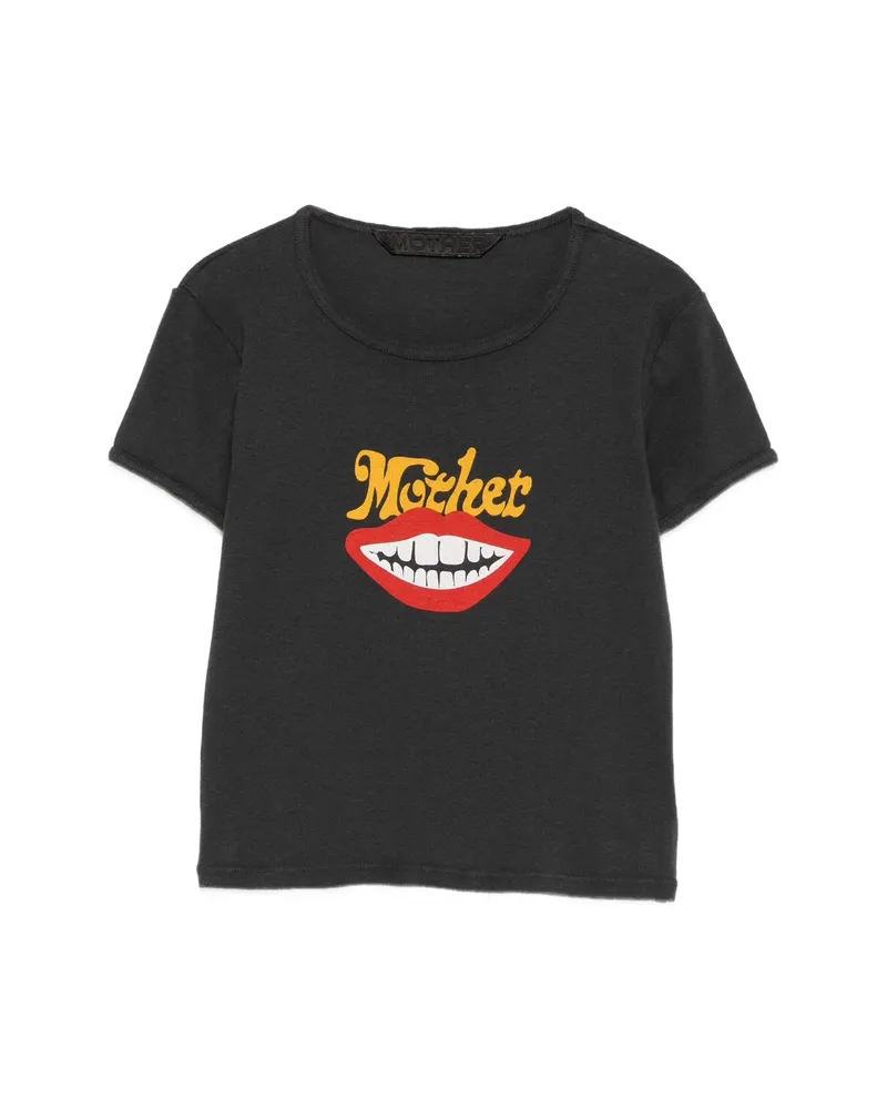Mother The Itty Bitter Ringer Graphic-print Cropped T-shirt Grey