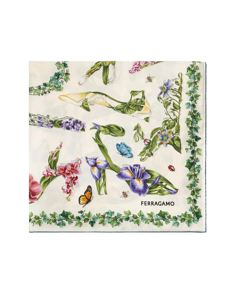 Ferragamo Eden Shoes-print Silk Scarf Neutrals