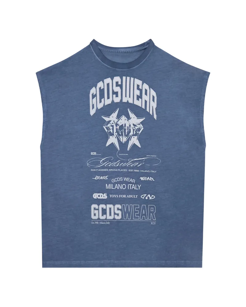 GCDS Printed Sleeveless T-shirt Blue
