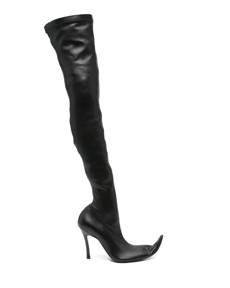 Balenciaga 110mm Leather Pointed-toe Over-the-knee Boots Black