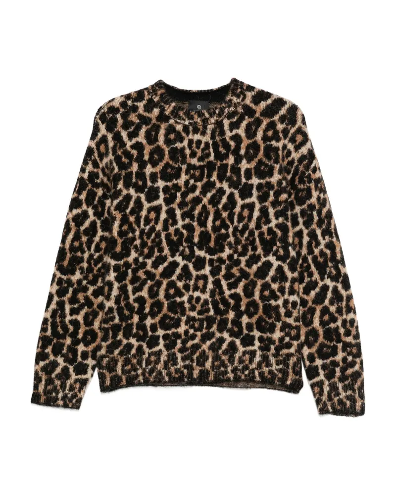 Anine Bing Leopard-print Crew-neck Sweater Black