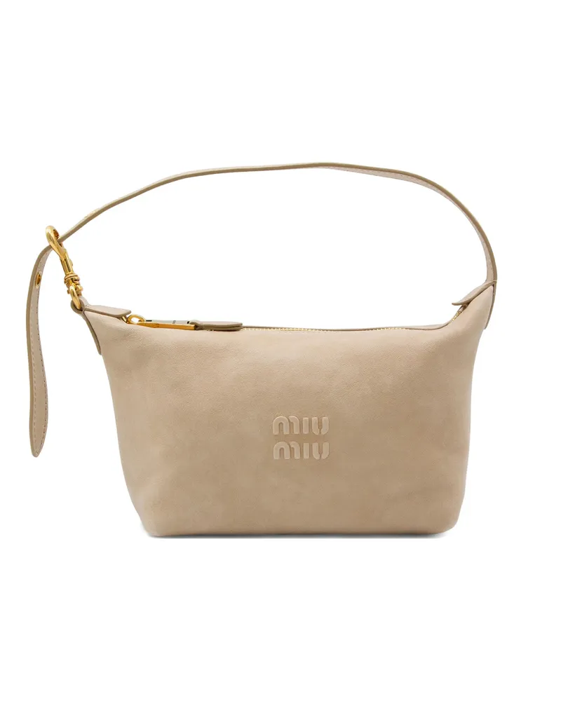 Miu Miu Logo-detail Leather Shoulder Bag Neutrals