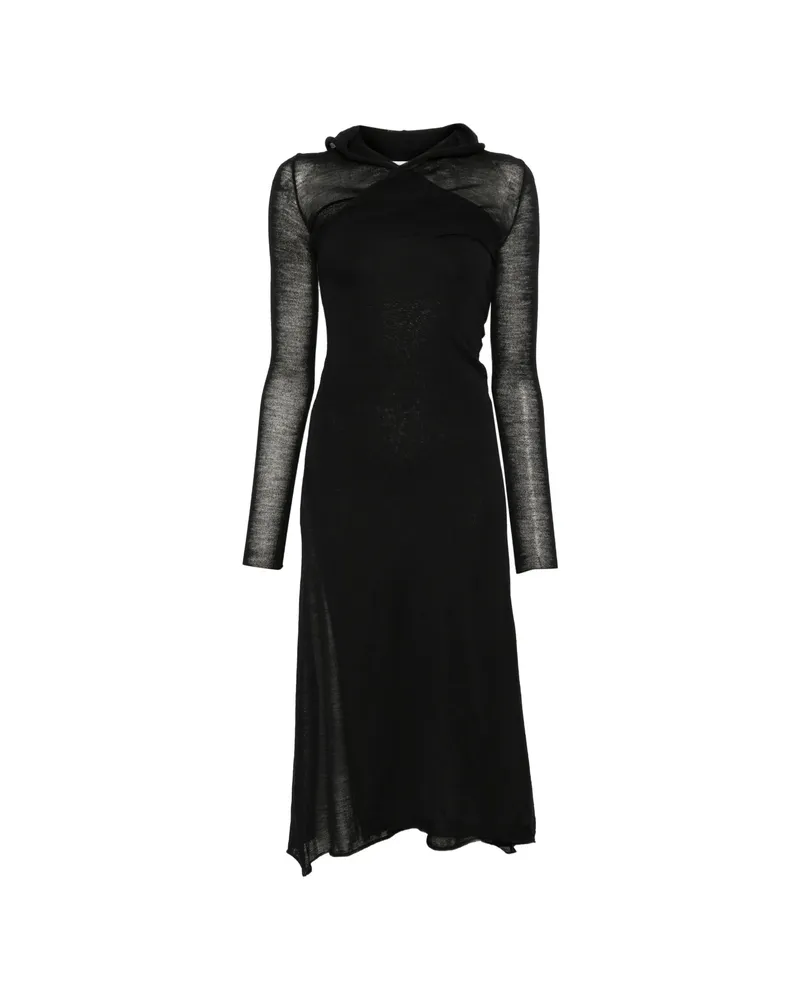 Fendi Hooded Long-sleeve Midi Dress Black