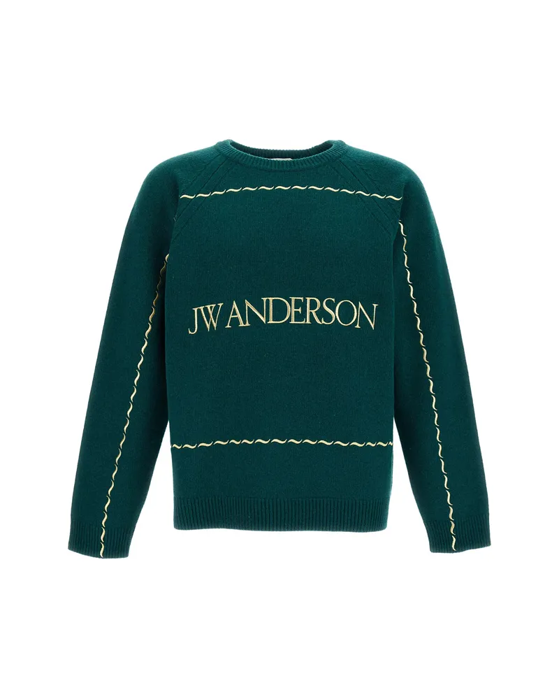 J.W.Anderson Logo-embroidered Wavy-stitch Sweater Green
