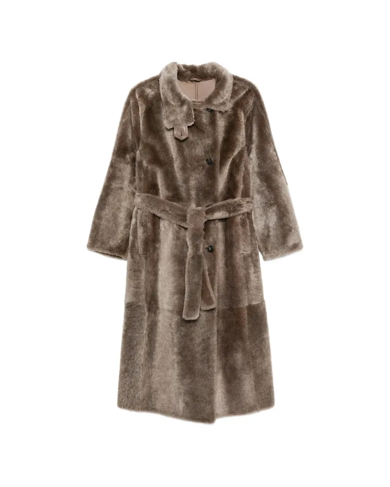 Brunello Cucinelli Belted Shearling Coat Neutrals
