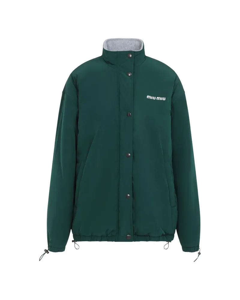 Miu Miu Pongé-and-fleece Jacket Green