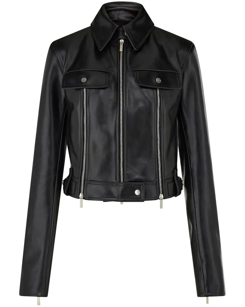 Ferragamo Leather Biker Jacket Black