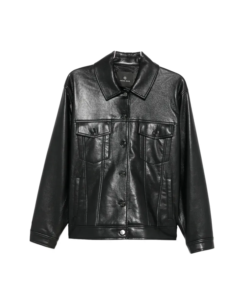 Anine Bing Buttoned Leather Jacket Black