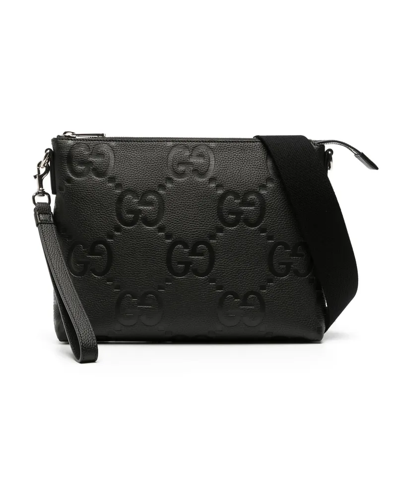 Gucci Medium Jumbo GG Leather Messenger Bag Black