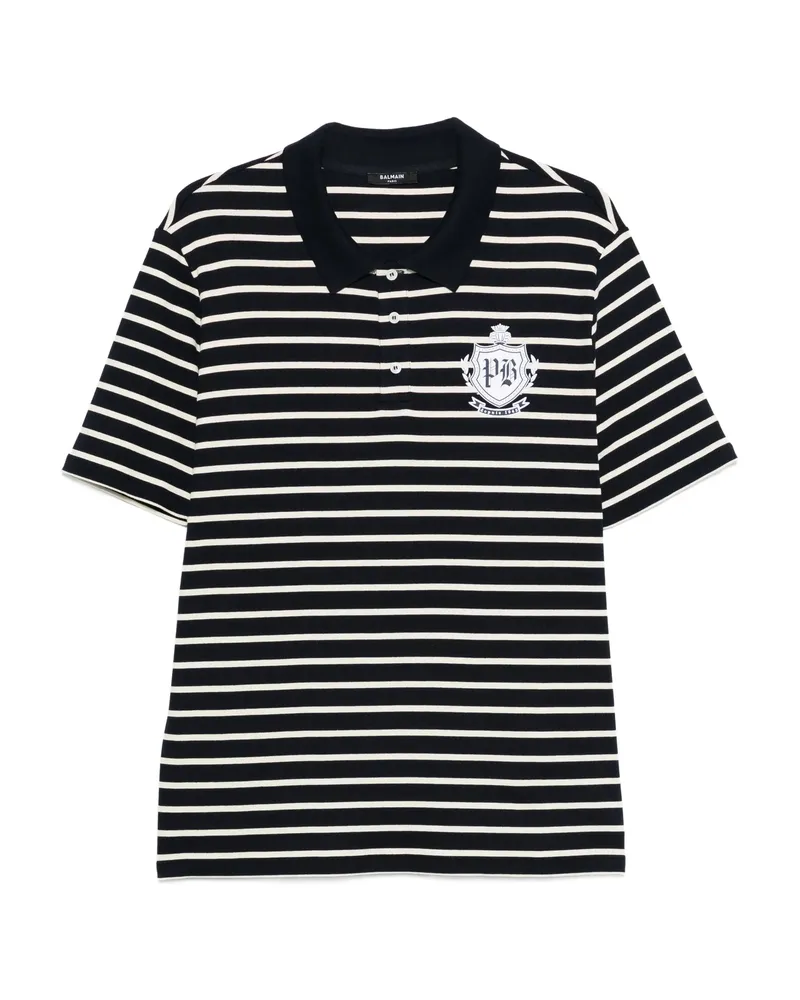 Balmain Striped-pattern Short-sleeve Polo Shirt Black
