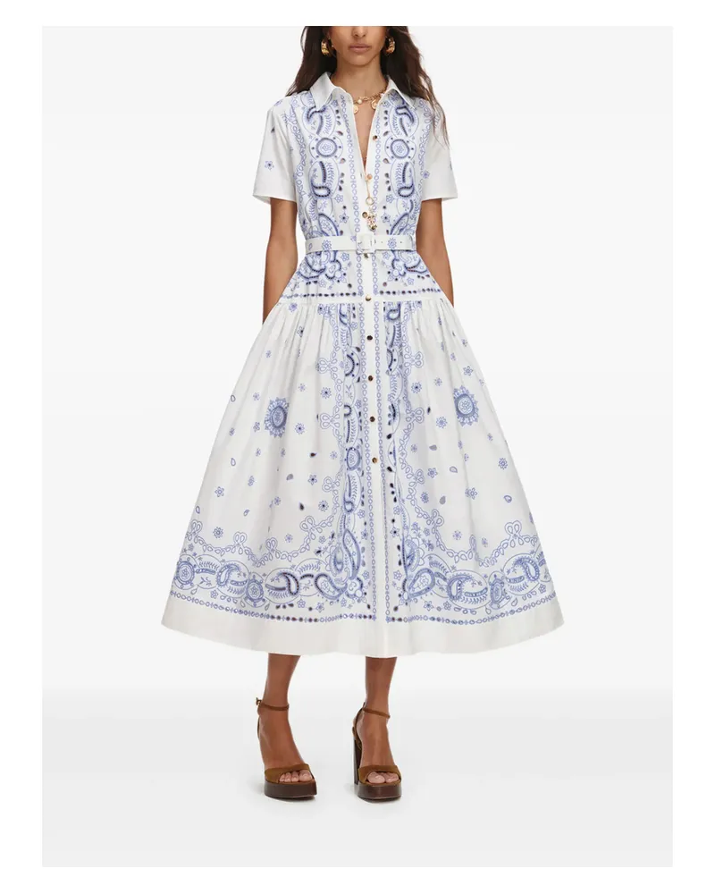 Self-Portrait Paisley-print Belted Shirt Dress White