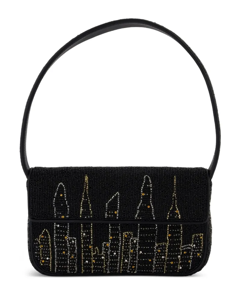 STAUD Tommy Beaded Skyline Shoulder Bag Black