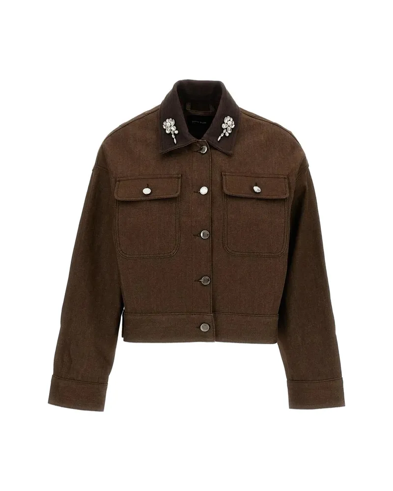 Simone Rocha Embellished-collar Cropped Denim Jacket Brown