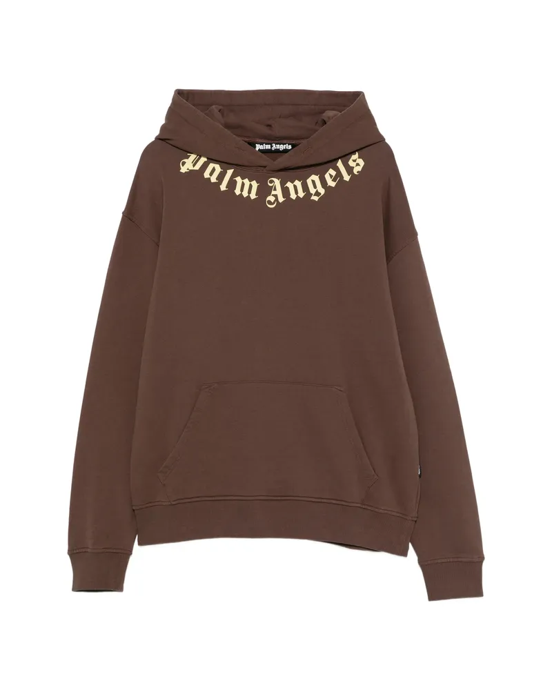 Palm Angels Neck Logo Printed Hoodie Brown