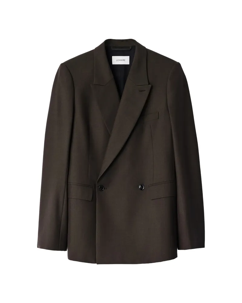 Christophe Lemaire Double-breasted Tailored Jacket In Tropical Wool Blend Brown