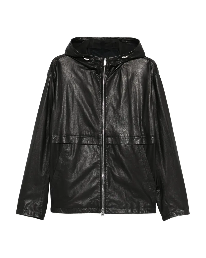 Tagliatore Hooded Zip-up Leather Jacket Black