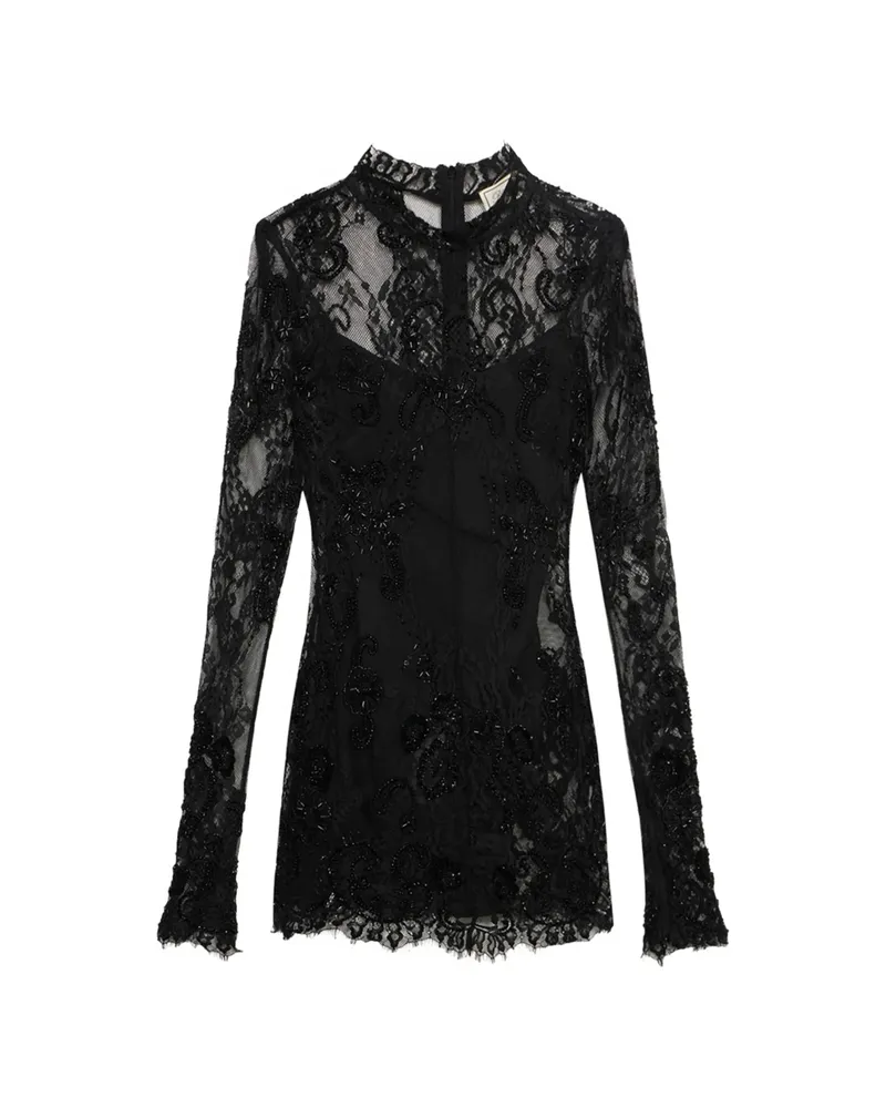 Blumarine Embroidered Lace-overlay Midi Dress Black