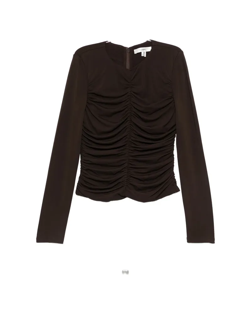 Frame Denim Ruched Long-sleeve Blouse Brown