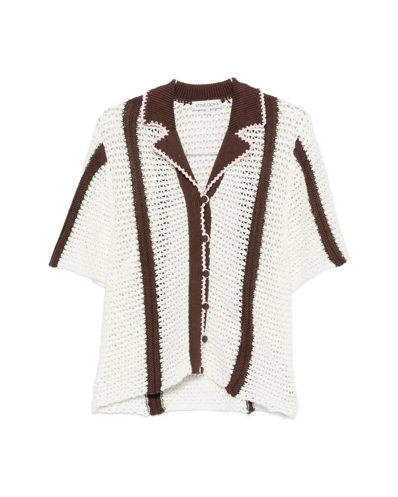 Stine Goya Crochet-knit Striped Cardigan White