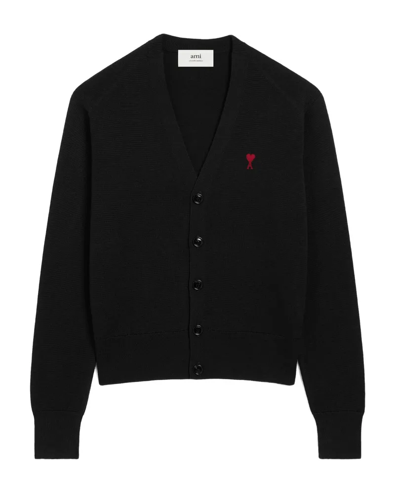 AMI Paris Ami De Coeur Wool Cardigan Black