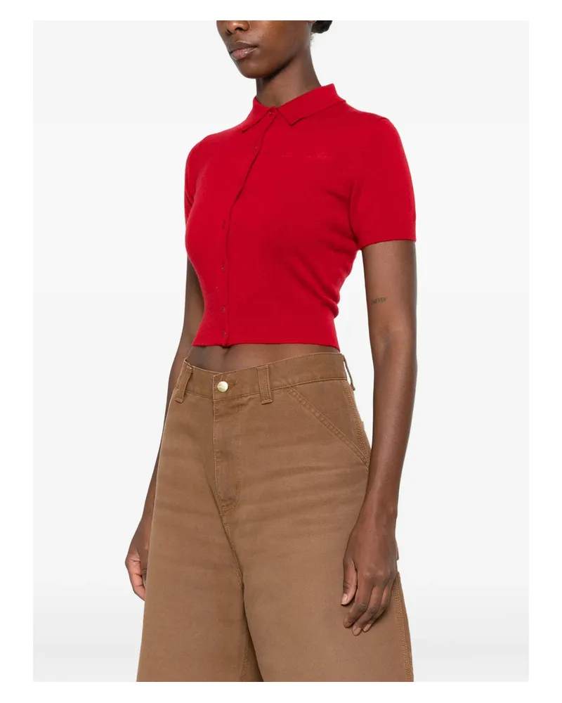 SPORTY & RICH Jannie Short-sleeve Button-up Cardigan Red