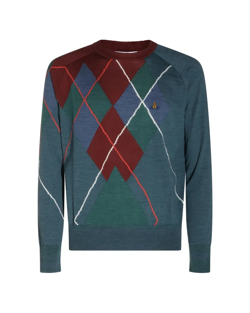 Vivienne Westwood Argyle-pattern Orb-embroidered Sweater Blue