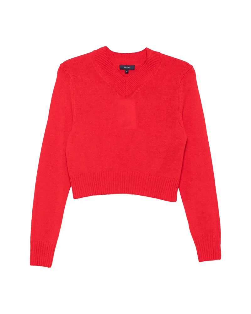 Soeur Jonas Ribbed-knit V-neck Sweater Red