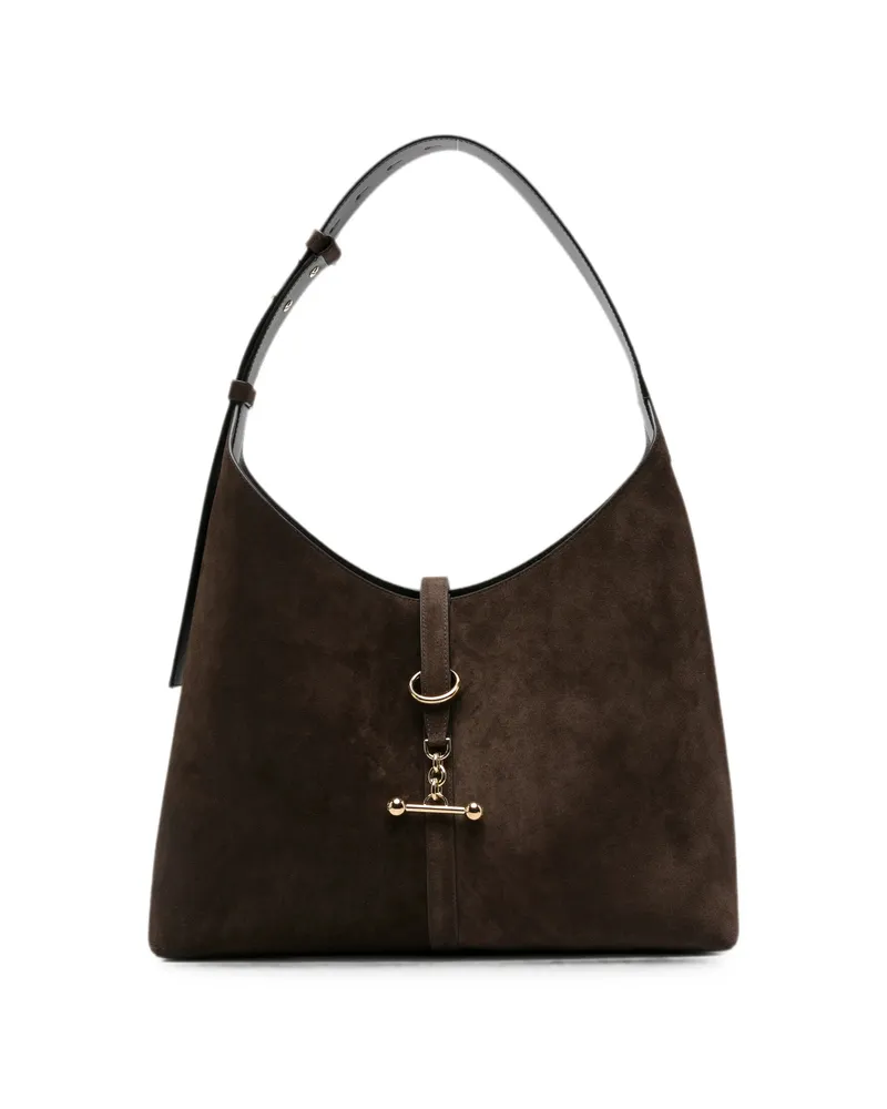 Strathberry Suede Bar-detail Shoulder Bag Brown