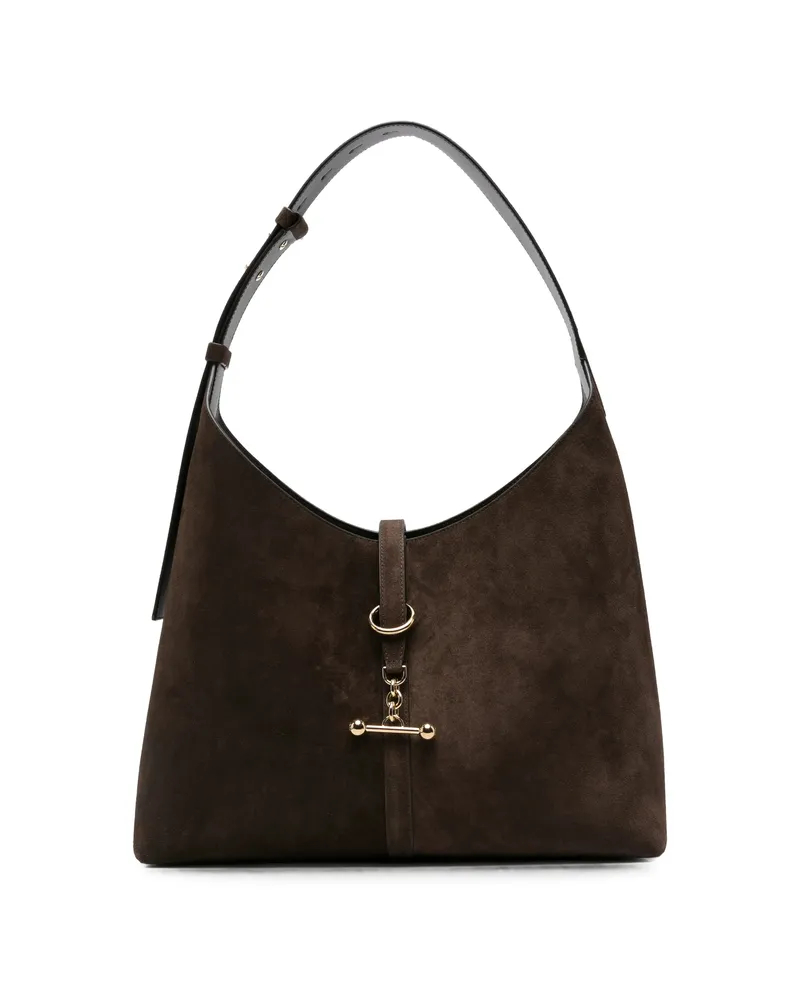 Strathberry Suede Bar-detail Shoulder Bag Brown