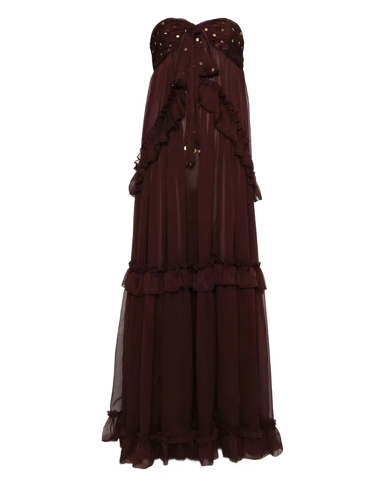 SIEDRES Sequin-embellished Maxi Dress Brown