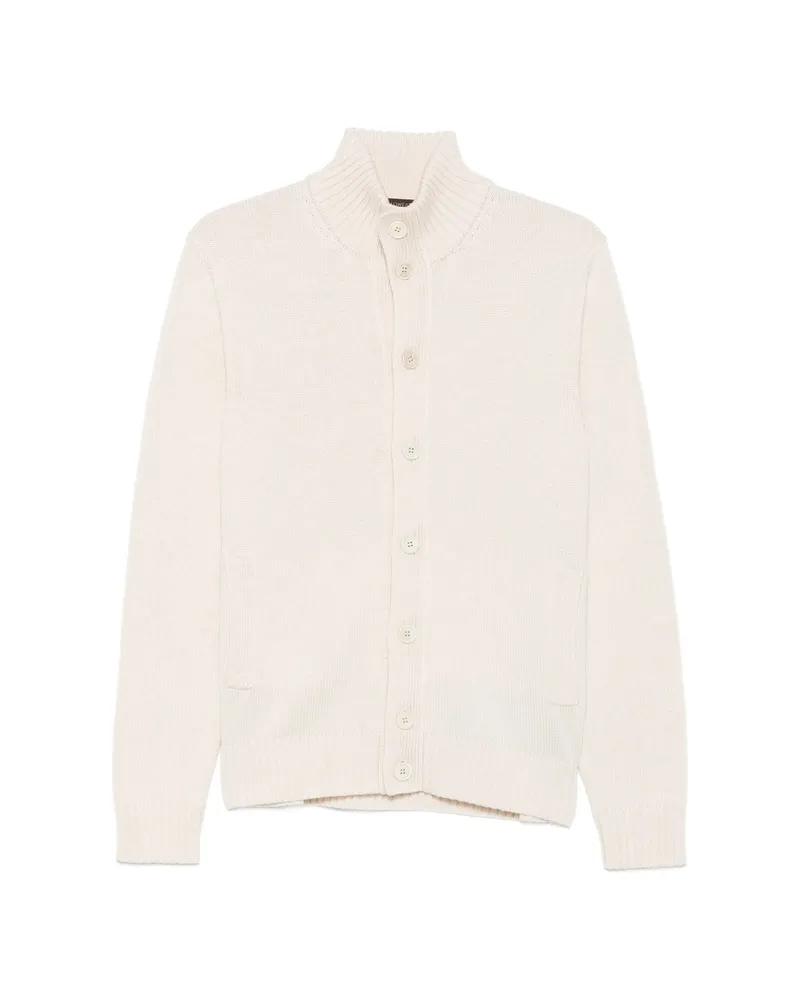 Zanone Ribbed-knit High-neck Wool Cardigan Neutrals