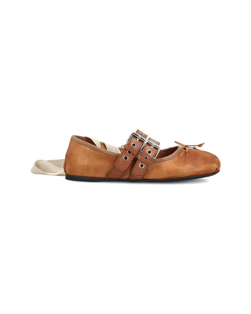 Miu Miu Buckle-strap Ballet Flats Brown