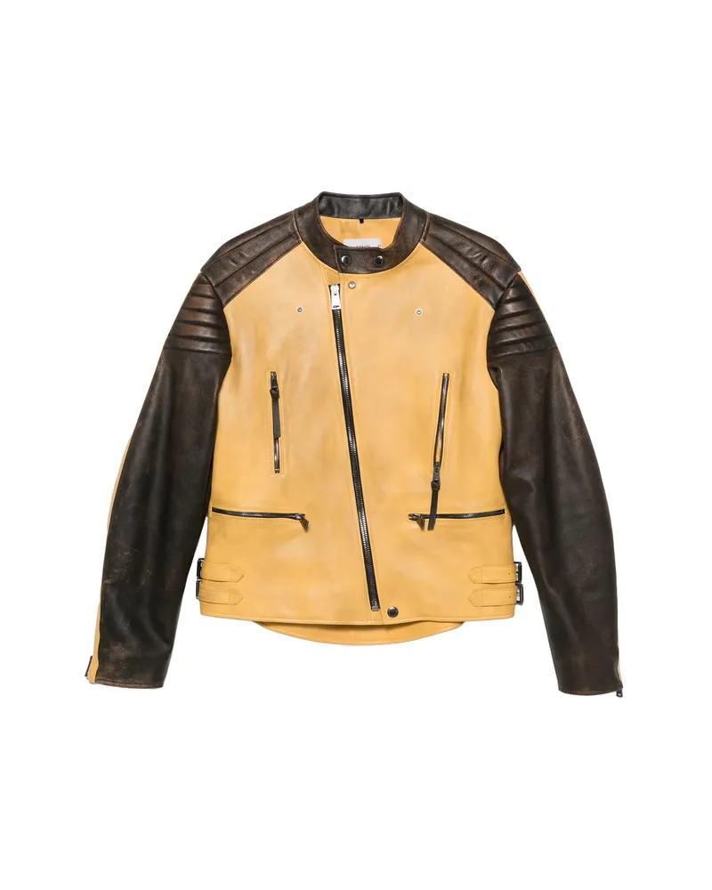 Fendi Biker-style Leather Jacket Yellow