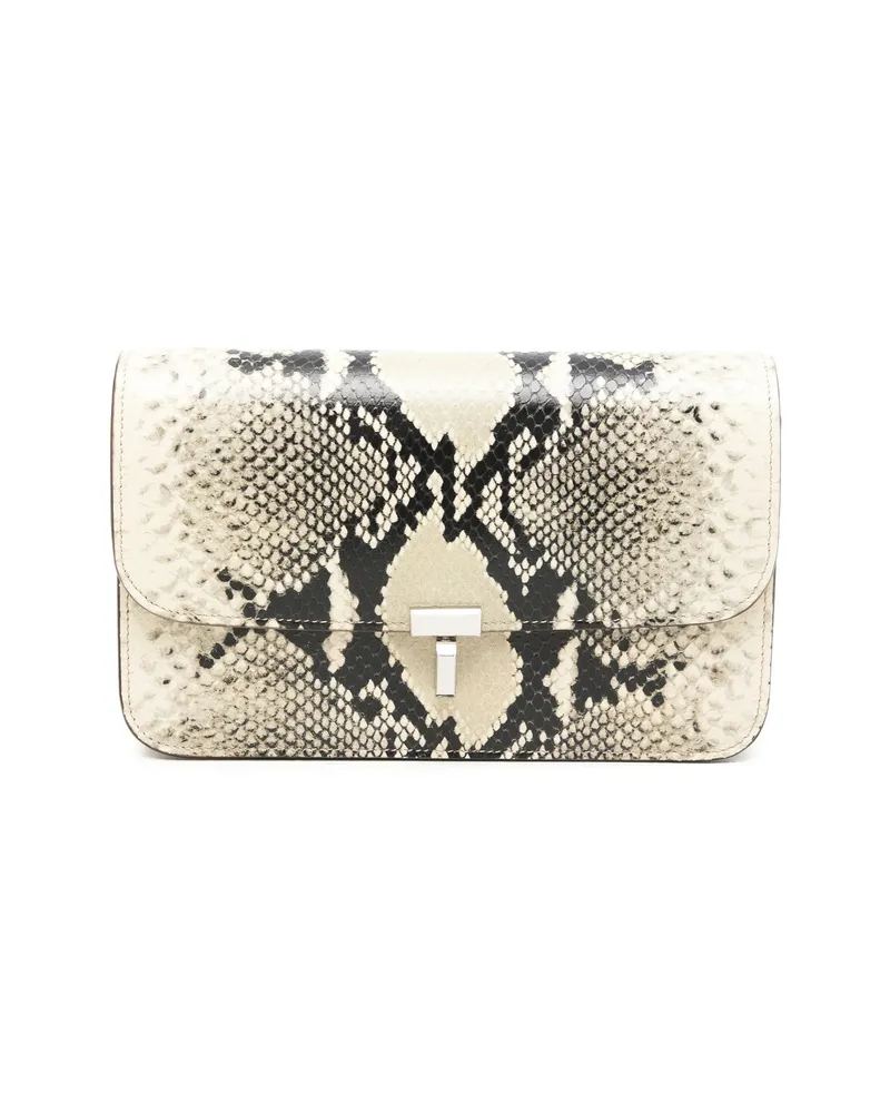 Totême T-lock Python-effect Leather Clutch Bag Neutrals