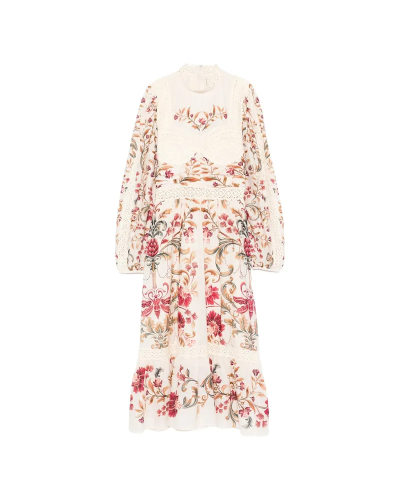 FARM Rio Lace Floral-print Midi Dress Neutrals