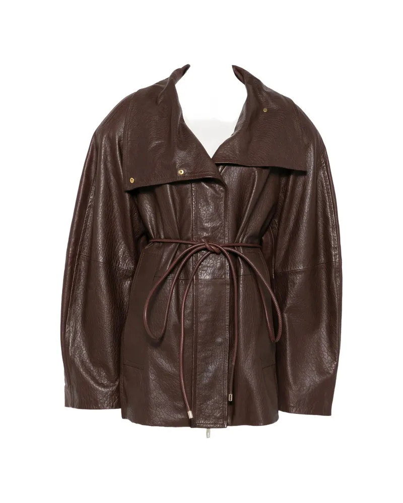 SPORTMAX SPSAlaggio Belted Leather Jacket Brown